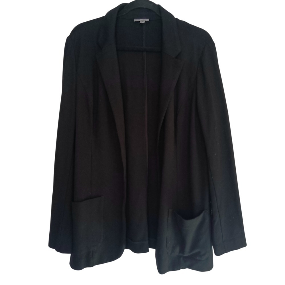 J. Jill Ponte Blazer Women Medium Black Open Front Stretch Pocket Long Sleeve